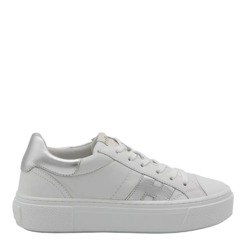 Hogan Lage-top sneaker White Leather Sneakers With Metallic Accents Grey
