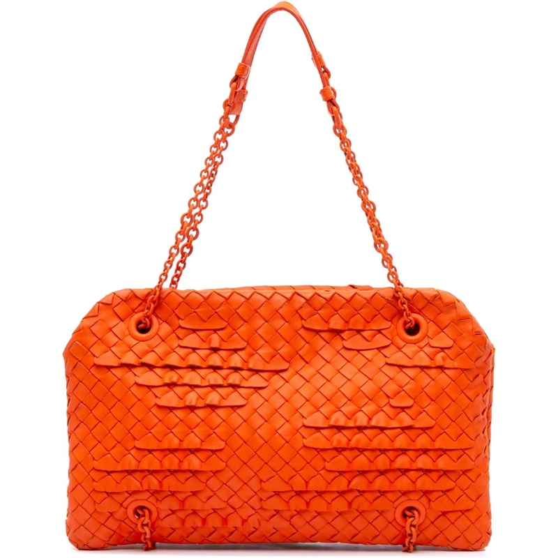 Bottega Veneta Sac à bandoulière Nappa Intrecciato Ruffle Duo Shoulder Bag orange