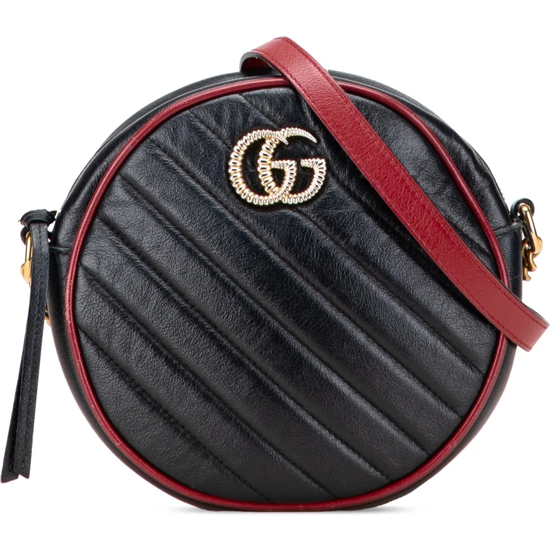 Gucci Schultertasche Mini GG Marmont Matelasse Leather Torchon Round Cr schwarz