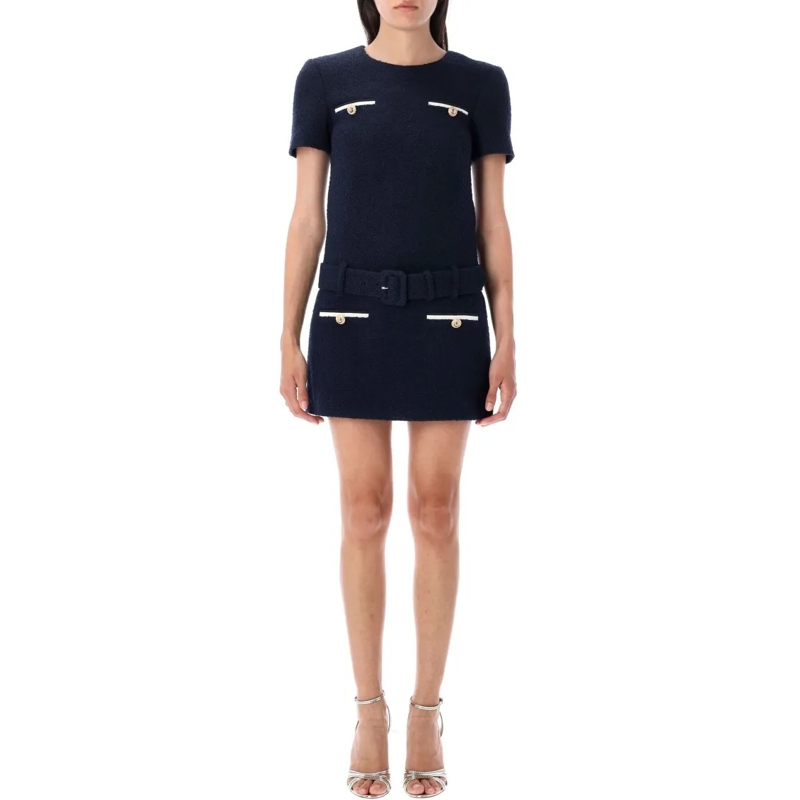 Self Portrait Mini-jurk Bouclé Mini Dress Blue