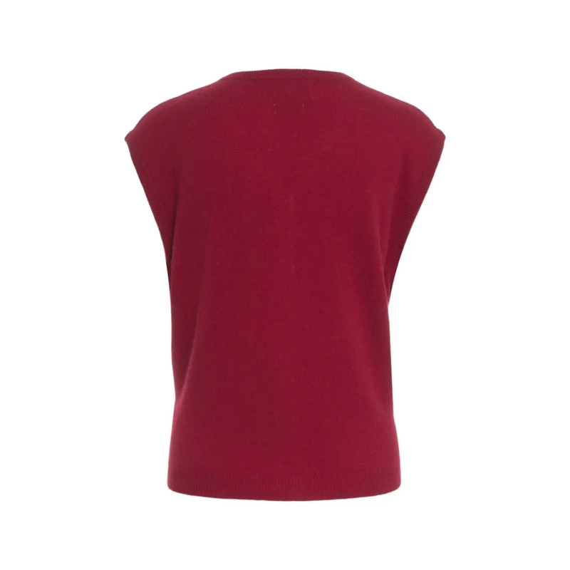 Crush Pullover Sleeveless Cashmere Gilet With V-Neck And Ribbed H Red