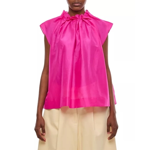 Too God Ruched Neckline Volume Top Pink 