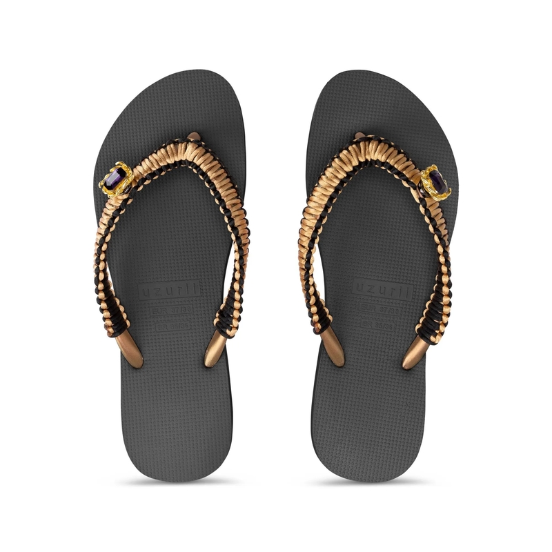 UZURII Flip Flops Zehentrenner Gold Macrame Switch schwarz(Image 3)