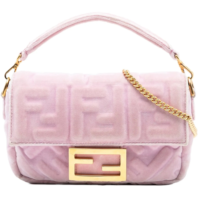 Fendi Schultertasche Mini Zucca Embossed Velvet Baguette Satchel rose