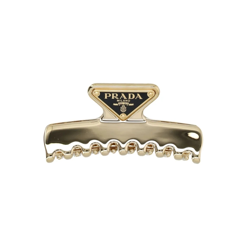 Prada Haarklammer Oversized Gold Metal Hair Clip With Enamel Triangl Neutrals