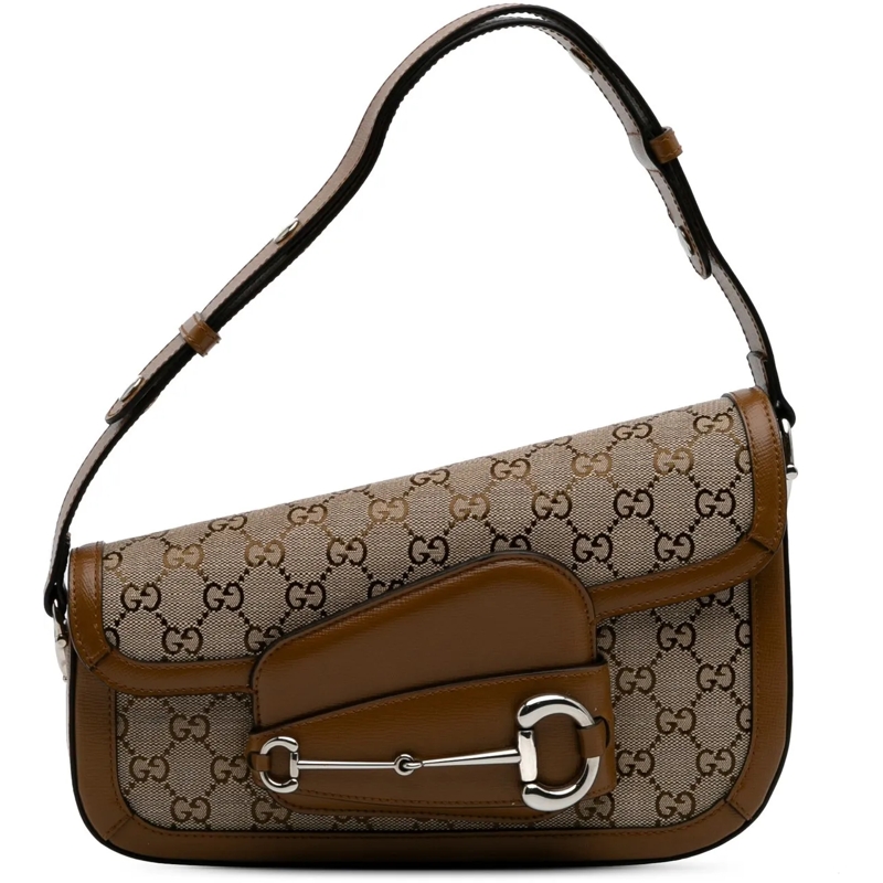Gucci Schultertasche GG Canvas Asymmetric Horsebit 1955 Shoulder Bag braun