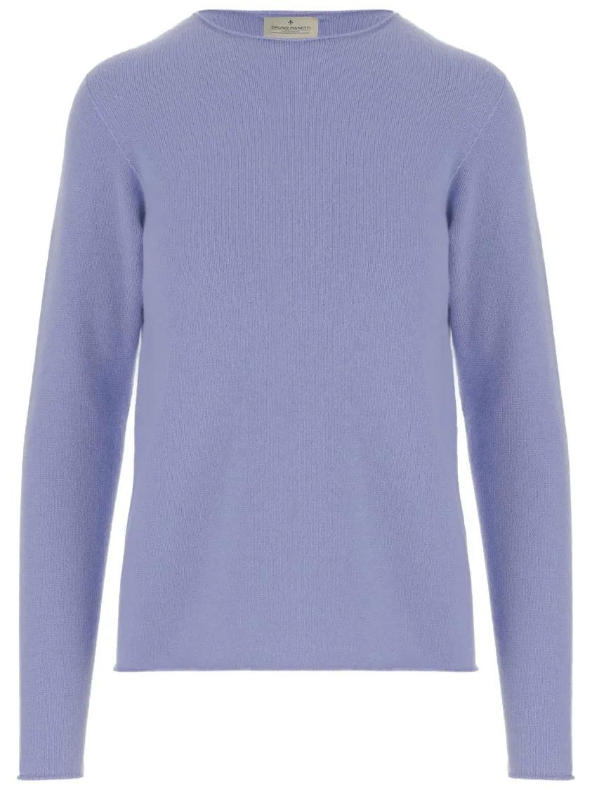 Thumbnail - BRUNO MANETTI - Lavender Cashmere Pullover With Crew Neck And Long - Größe 44 - lila