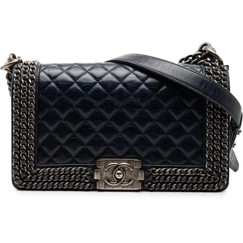 Chanel Schultertasche Old Medium Quilted Glazed Calfskin Chain Around Bo blau