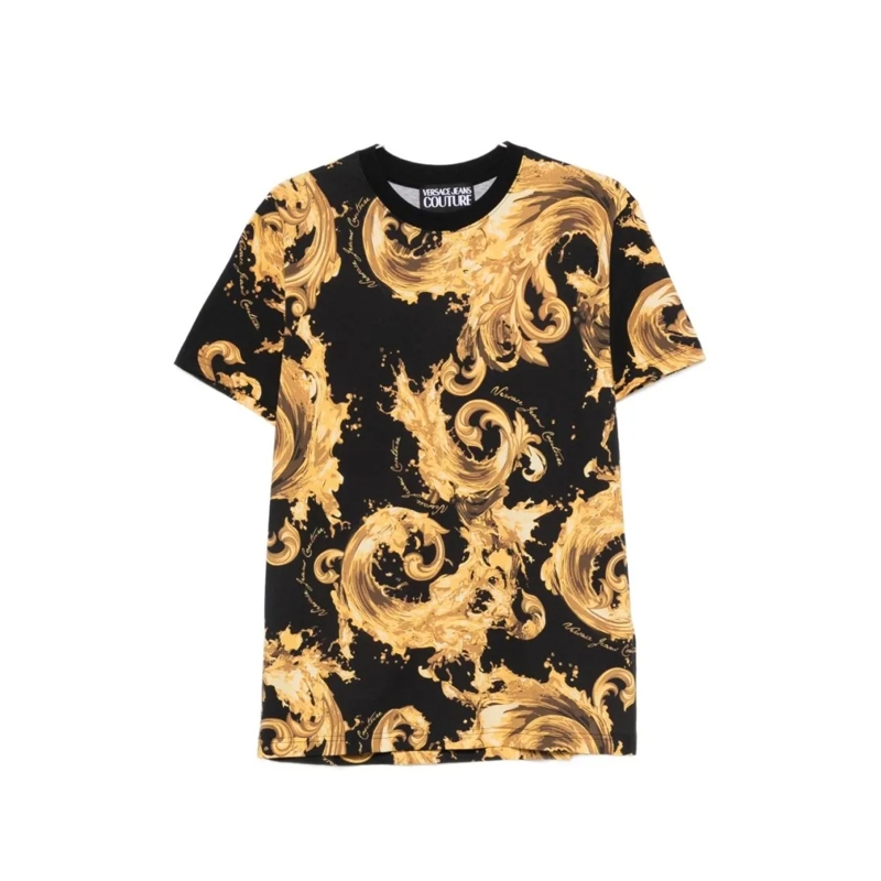 Versace Jeans Couture T-shirt Baroque-Inspired Black T-Shirt With Gold Print Black