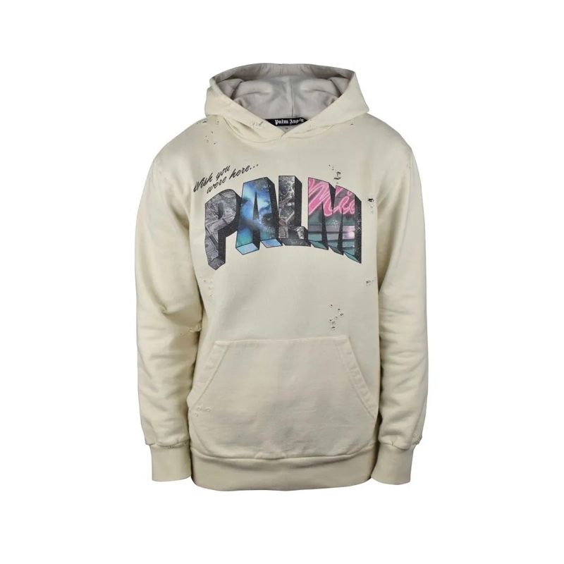Palm Angels  Beige Vintage Hooded Sweatshirt With Multicolored  Neutrals