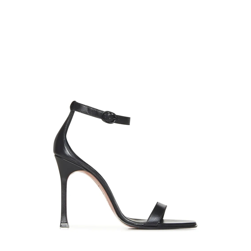 Amina Muaddi Sandalen Nappa Leather Sandals With Delicate Ankle Strap Black