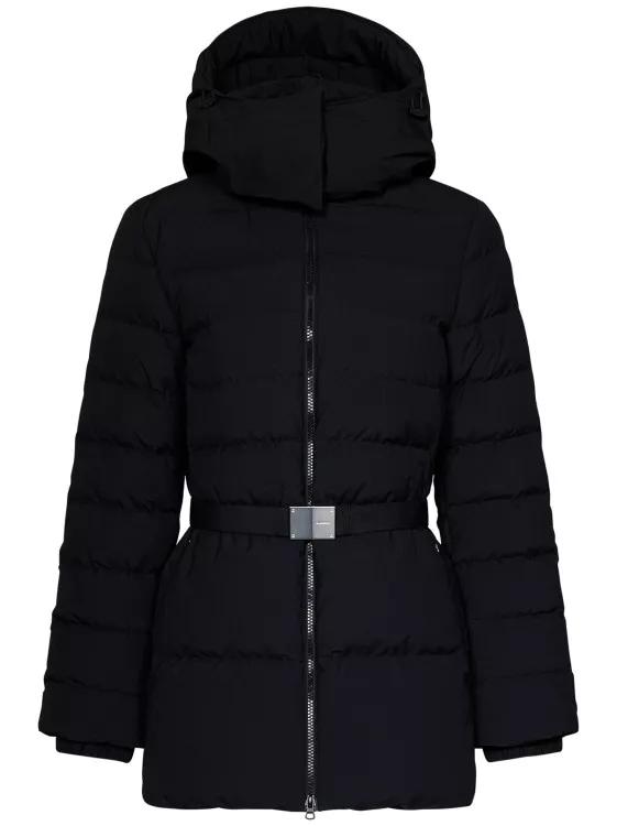 Short Black Quilted Nylon Hooded Down Jacket Black