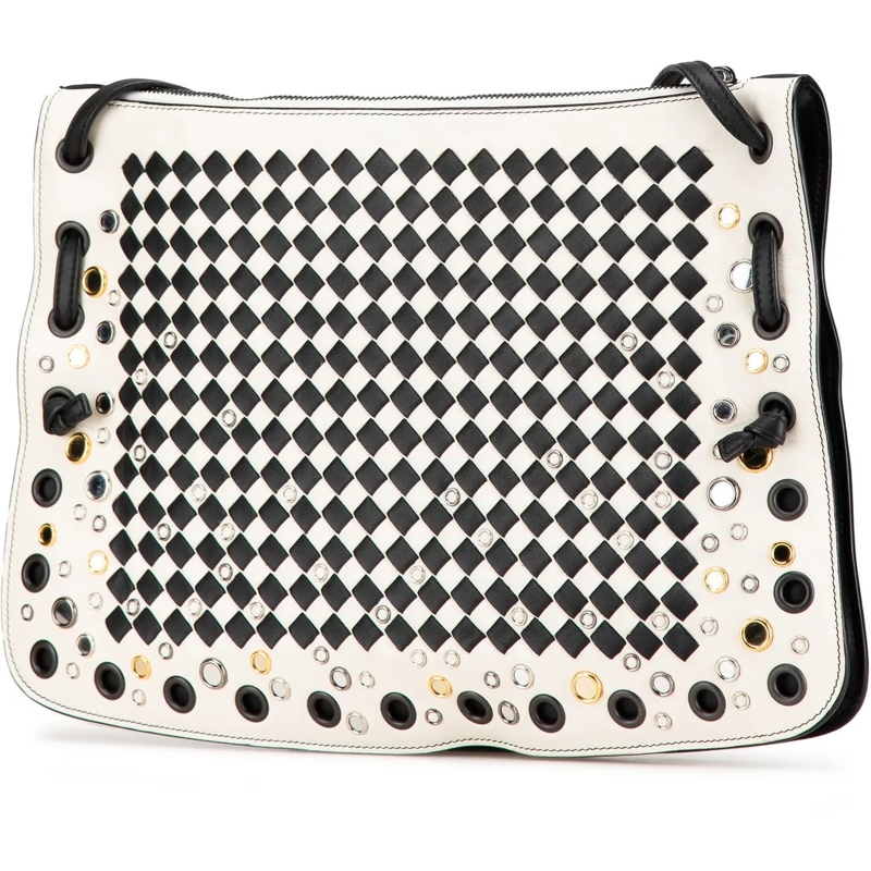 Bottega Veneta Schultertasche Nappa Intrecciato Check Grommet Palio Crossbody weiß