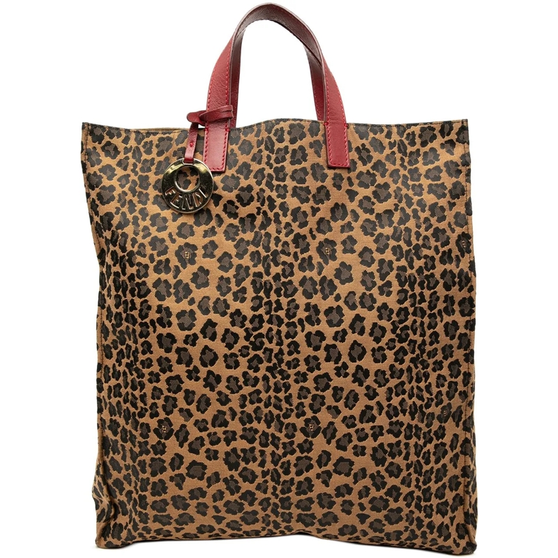 Fendi Shopper Leopard Print Canvas Tote braun