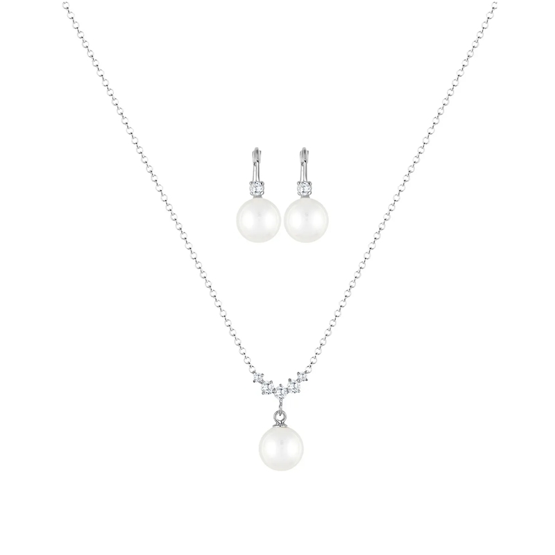 Elli Mittellange Halskette Schmuckset Klassisch Zirkonia Muschelkernperle 925 silber(Image 2)