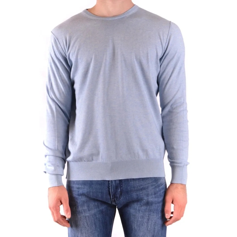 Dondup Trui Fine-Knit Light Blue Sweater With Crew Neckline Grey