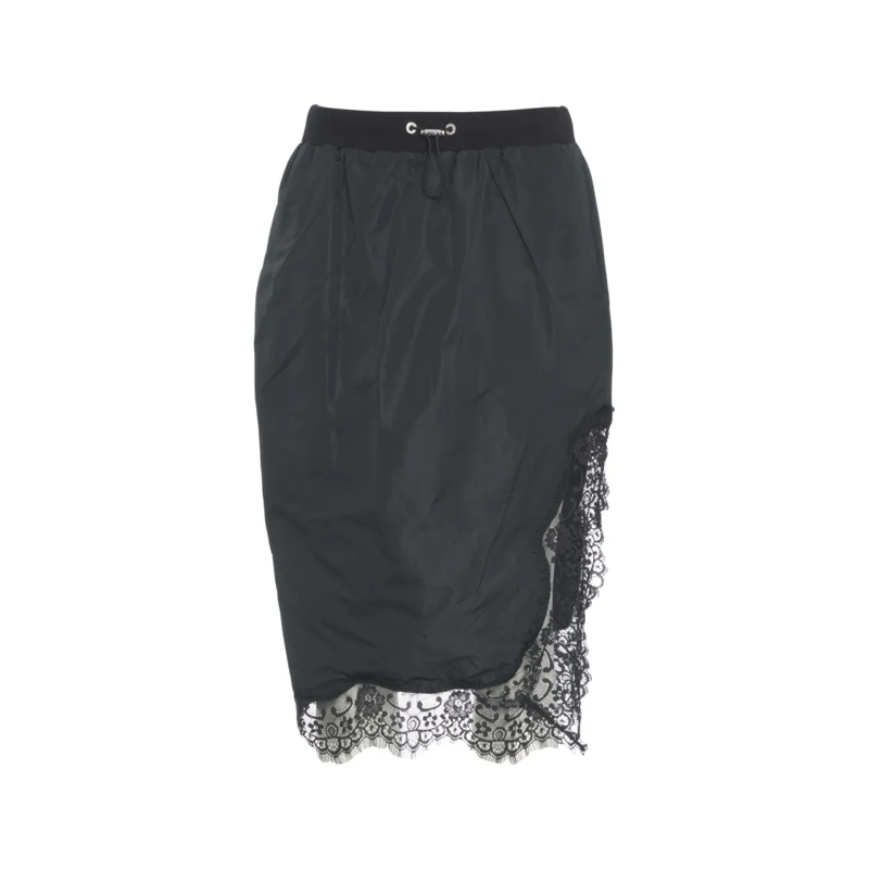 Pinko Minirock Asymmetrical Black Skirt With Lace Trim And Adjust Black