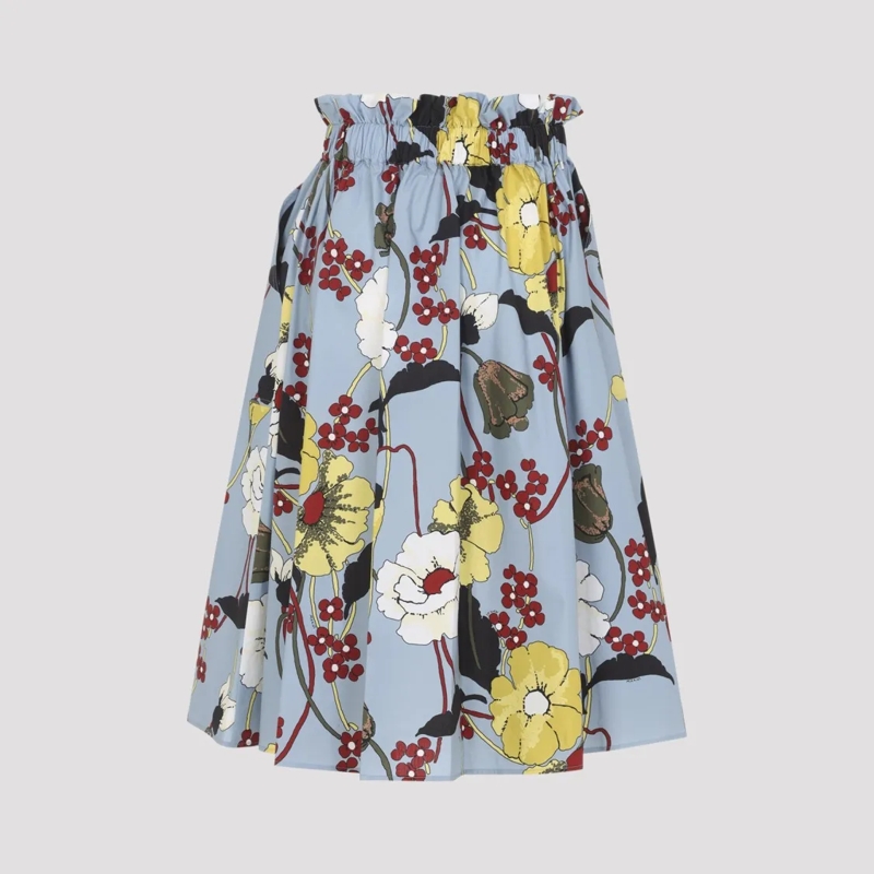 Marni Midirok Knee-Length Cotton Skirt With Bold Floral Print Blue