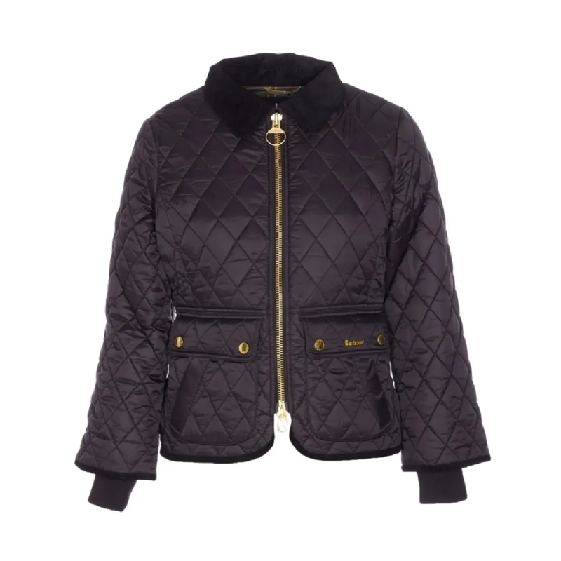 Barbour  Fitted Quilted Jacket With Corduroy Collar Black