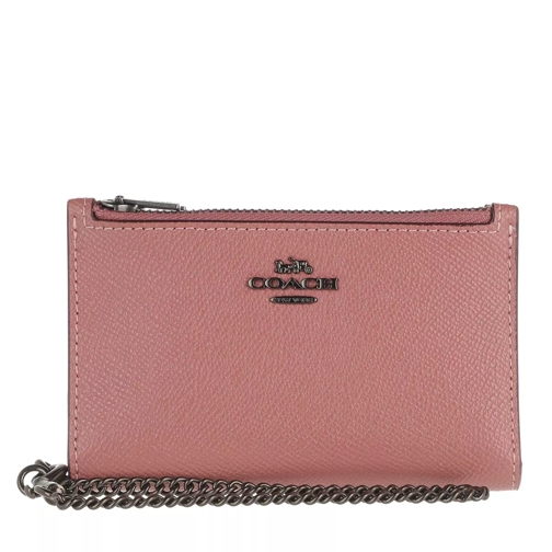 Coach Colorblock Leather Zip Chain Card Case V5/Vintage Pink Multi Bi-Fold Portemonnee