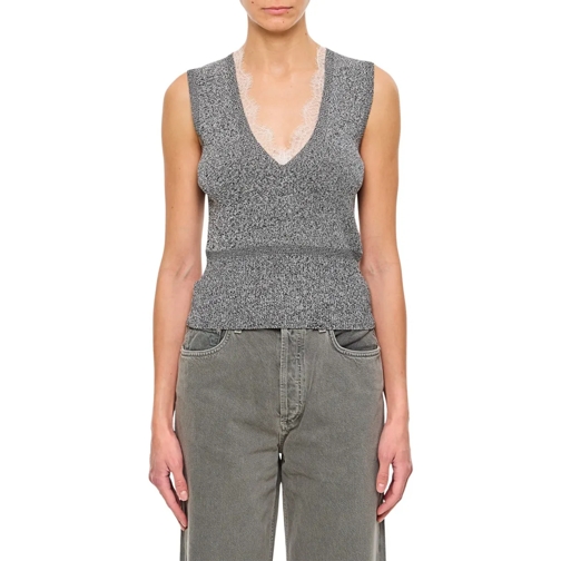 J.W.Anderson Blusen Lace Trim V Neck Vest Grey