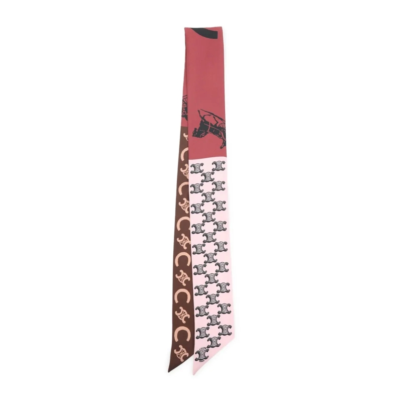 Celine Lichtgewicht Sjaal Vertical Tri-Color Silk Scarf With Abstract Motifs Burgundy