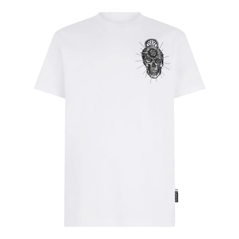 Philipp Plein T-Shirt Round Neck T-Shirt Chest Embroidery Skull weiss
