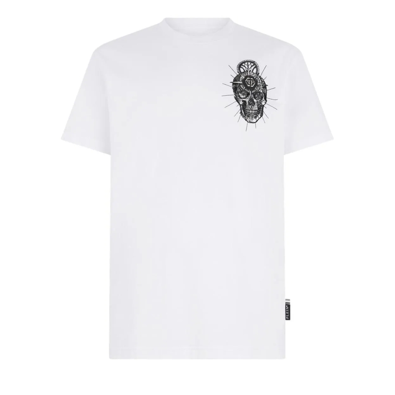 Philipp Plein T-Shirt Round Neck T-Shirt Chest Embroidery Skull weiss
