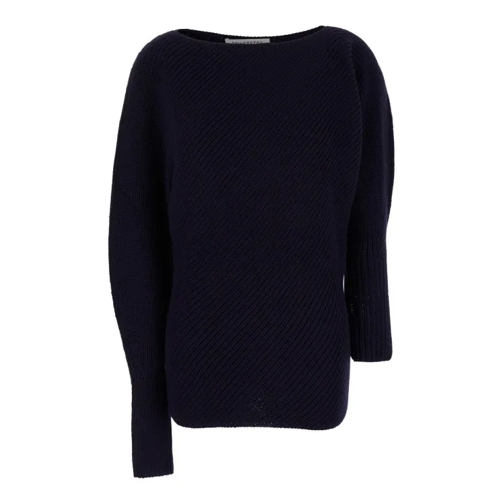 Philosophy Di Lorenzo Serafini Blue Asymmetric Sweater With Boat Neck In Wool Ble Blue 