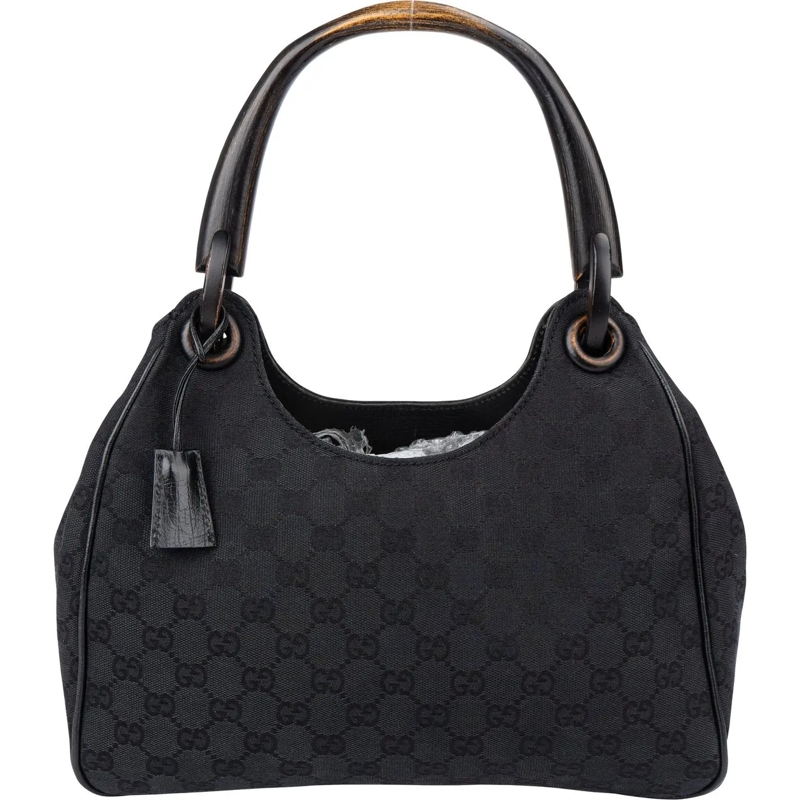 Gucci Schultertasche Gucci GG Monogram Wood Handle Handbag schwarz
