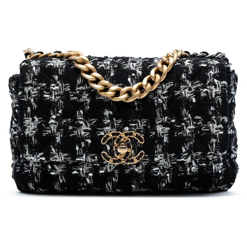 Chanel Sac à bandoulière Medium Tweed 19 Flap schwarz