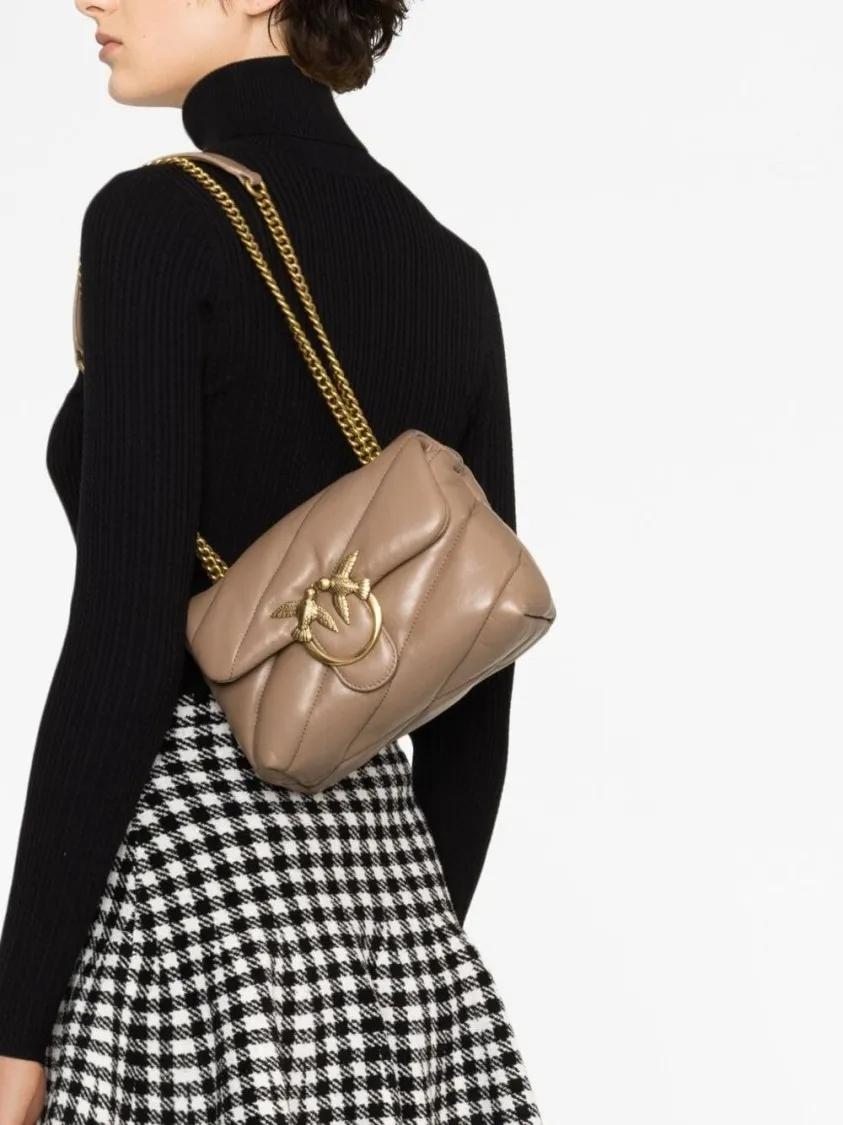 pinko Hobo bags Crossbody Bag With Metal Logo in beige