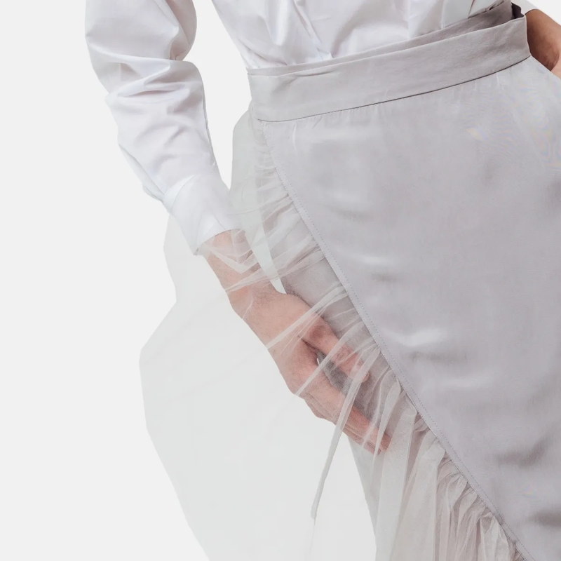 Helene Galwas Midirock Wickelrock mit Volant aus T�ll BERTARE grau(Image 4)