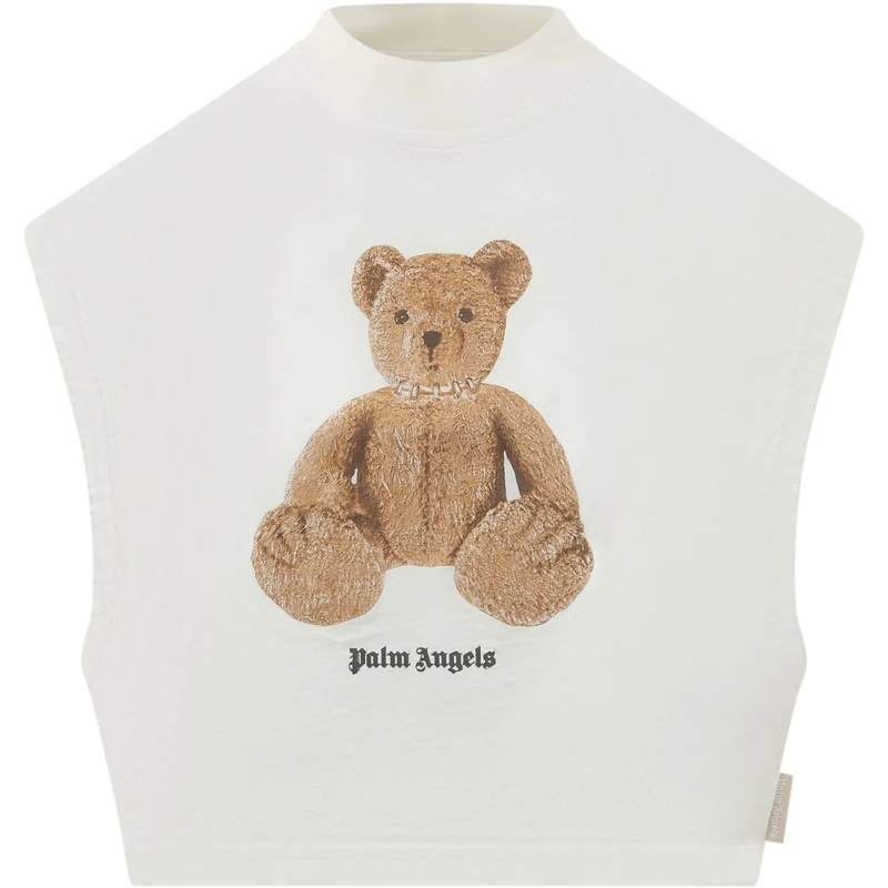 Palm Angels Top Top Boxy Senza Maniche con Stampa Orso weiß