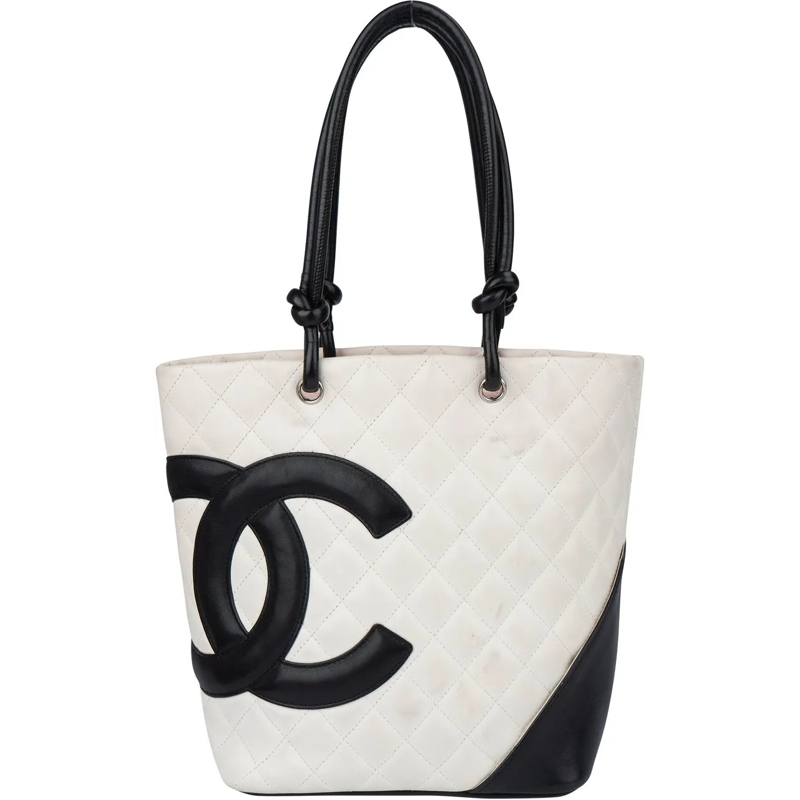 Chanel Schultertasche Chanel Quilted Bicolor Lambskin Cambon Handbag weiß
