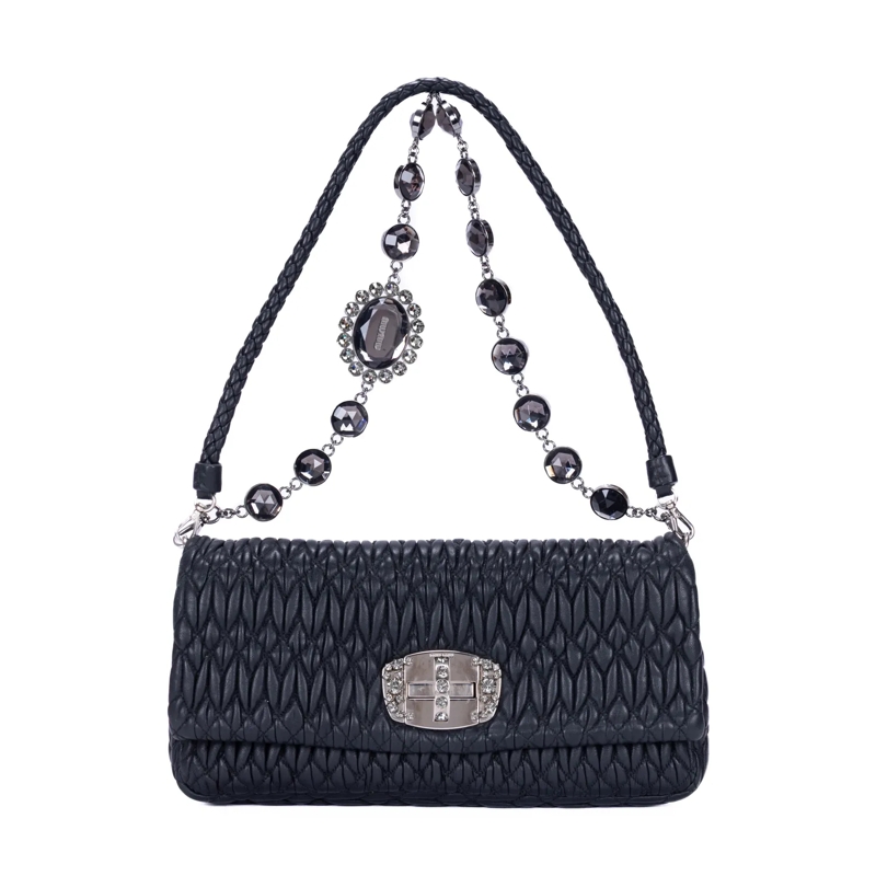 Miu Miu Crossbody Bag Crystal Cloqué Clutch schwarz