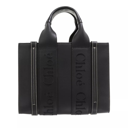Chloé Small Woody Tote Bag Calf Leather Black Rymlig shoppingväska