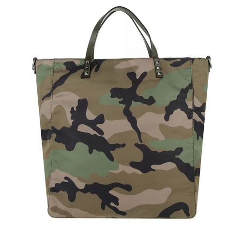 Valentino Garavani Rockstud Camouflage Tote Bag Nylon Army Green/Black Rymlig shoppingväska