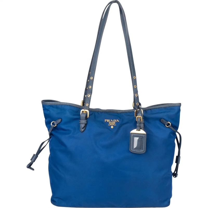 Prada Schultertasche Prada Blue Nylon Saffiano Leather Shopper Handbag blau