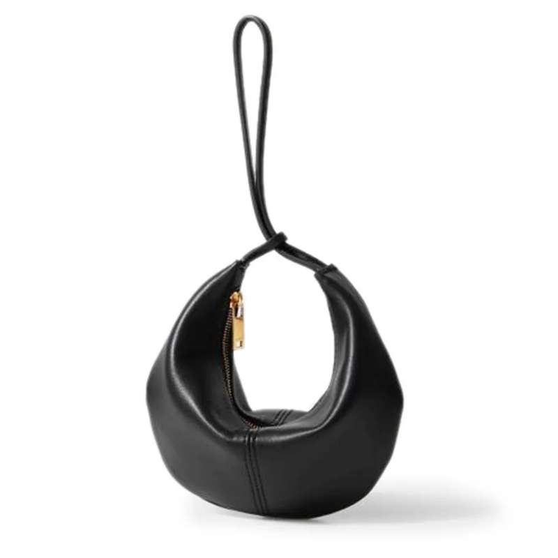 Jil Sander Clutch Chic Black Crescent Pouch With Gold-Tone Zipper Black