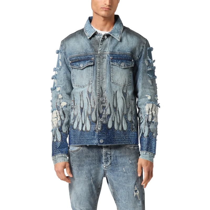 Philipp Plein Jeansjacke Jeansjacke Flame Mit Schmucksteinen grau(Image 3)