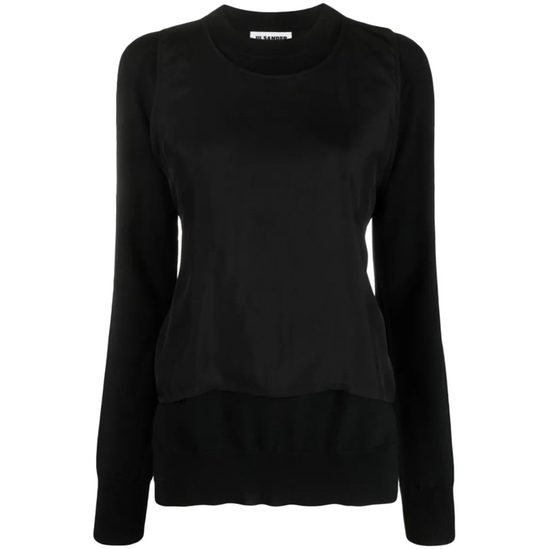 Jil Sander  Layered Black Wool Sweatshirt Black