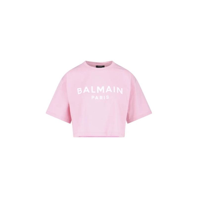 Balmain T-Shirt Logo Crop T-Shirt Pink Pink