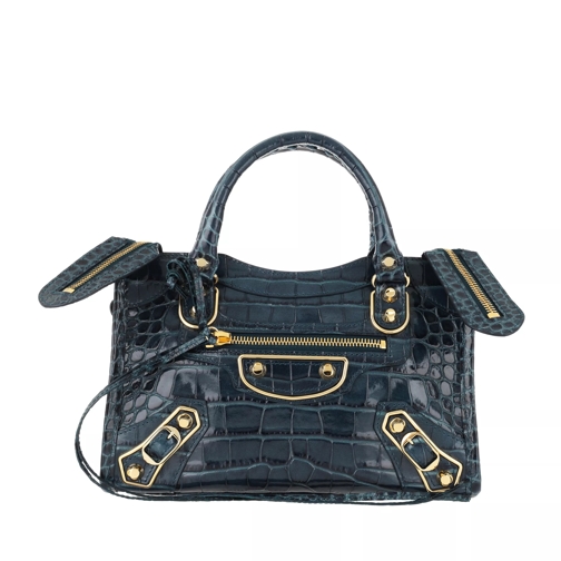 Balenciaga Metallic Mini City Handle Bag Leather Denim Blue Rymlig shoppingväska