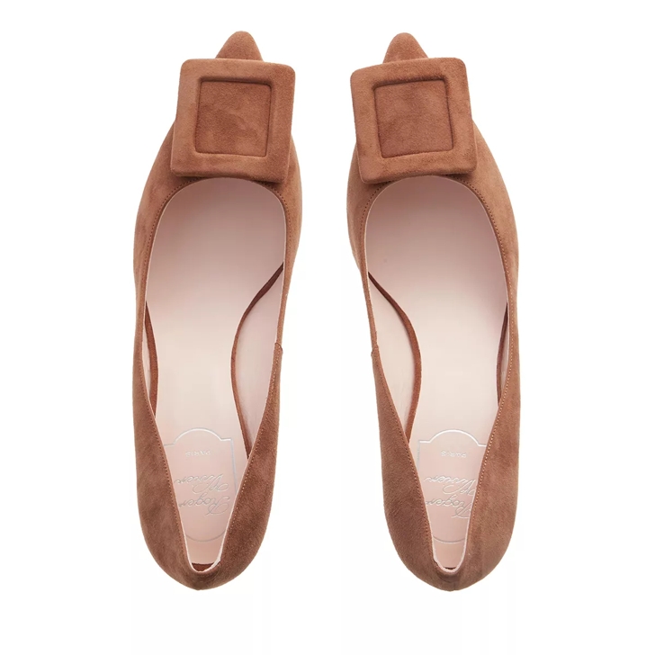 Roger Vivier Suede Plain Leather Pin Heels Party Style Brown Pump