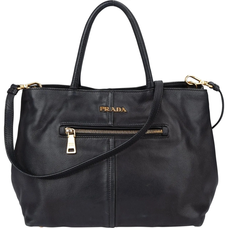 Prada Schultertasche Prada Black Calf Leather City Handbag schwarz