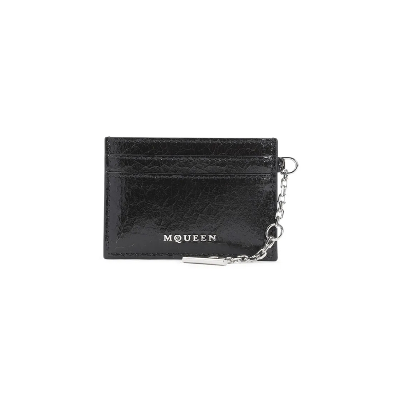 Alexander McQueen Geldbörse Leather Wallet With Compact Design And Chain Detai Black