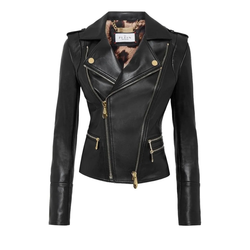 Philipp Plein Lederjacke Leder Biker-Jacke schwarz