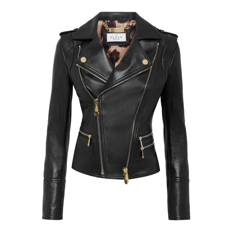 Philipp Plein Lederjacke Leder Biker-Jacke schwarz