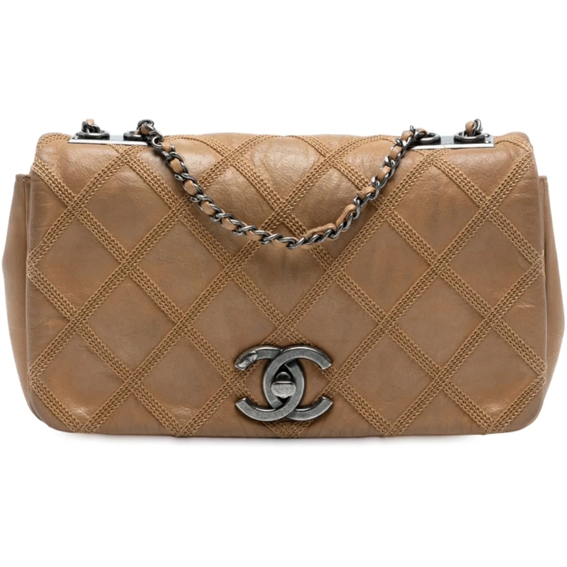 Chanel Sac à bandoulière CC Aged Calfskin Diamond Stitch Flap braun